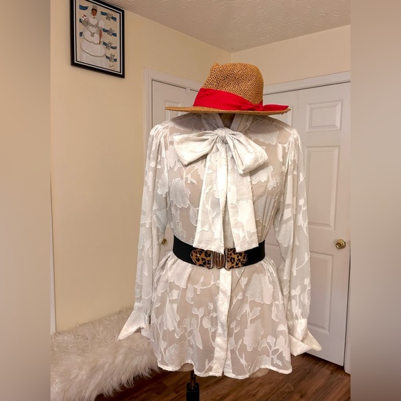 Loft Beautiful Hat with Red Scarf Bow Detail - Picture 5 of 5